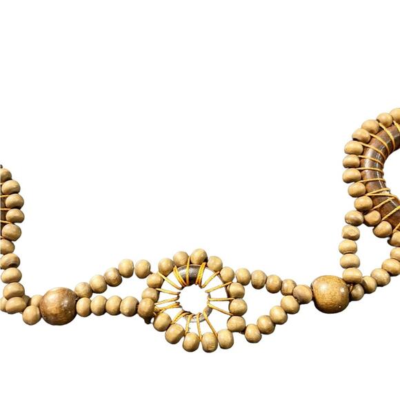 Women’s Belt Wooden Beaded Tie Belt Brown Boho - Picture 3 of 4